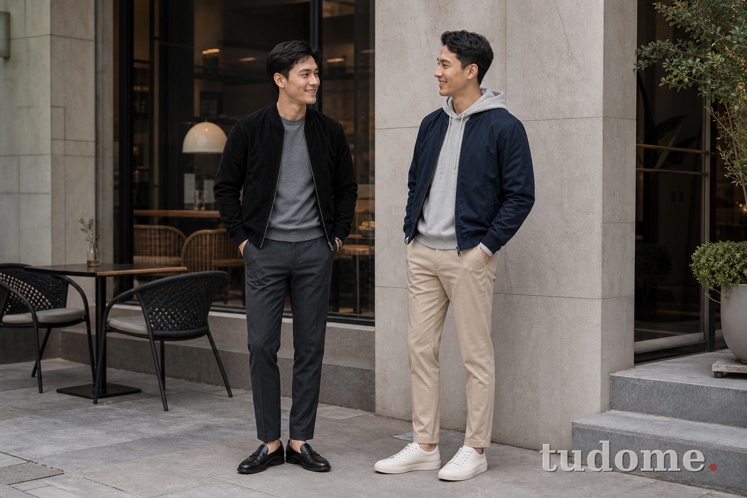 Hai cách phối áo bomber nam với quần tây và quần kaki