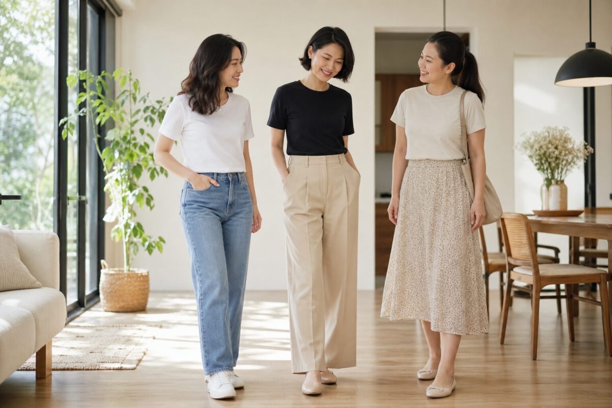 Ba phụ nữ Việt phối áo thun nữ với quần jean, quần tây và chân váy