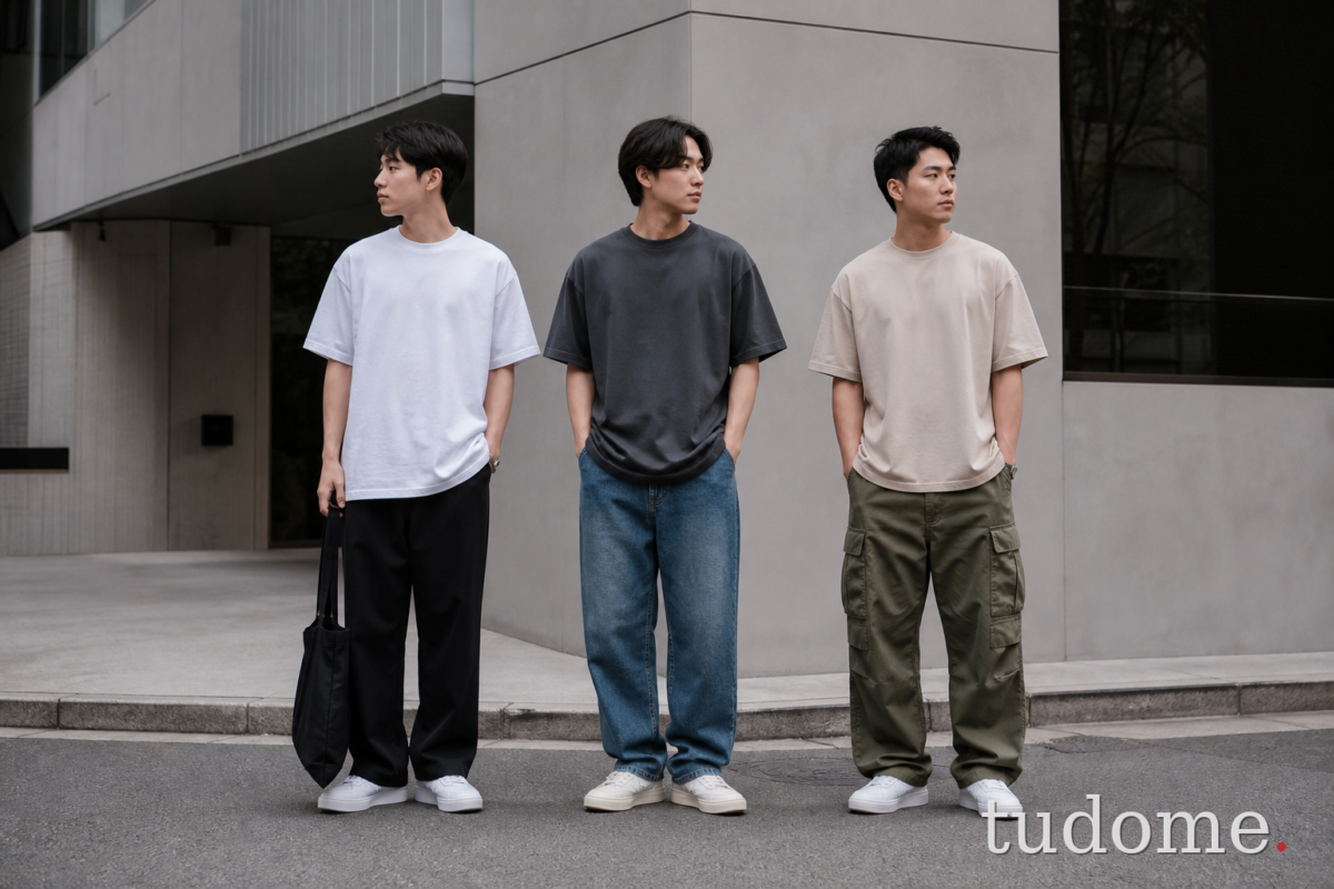 Nam mặc áo thun oversize với nhiều kiểu quần