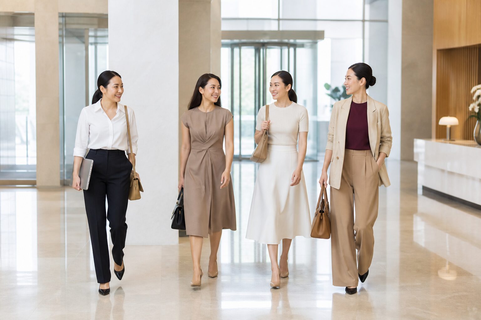 Bốn phụ nữ Việt mặc trang phục công sở nữ hiện đại