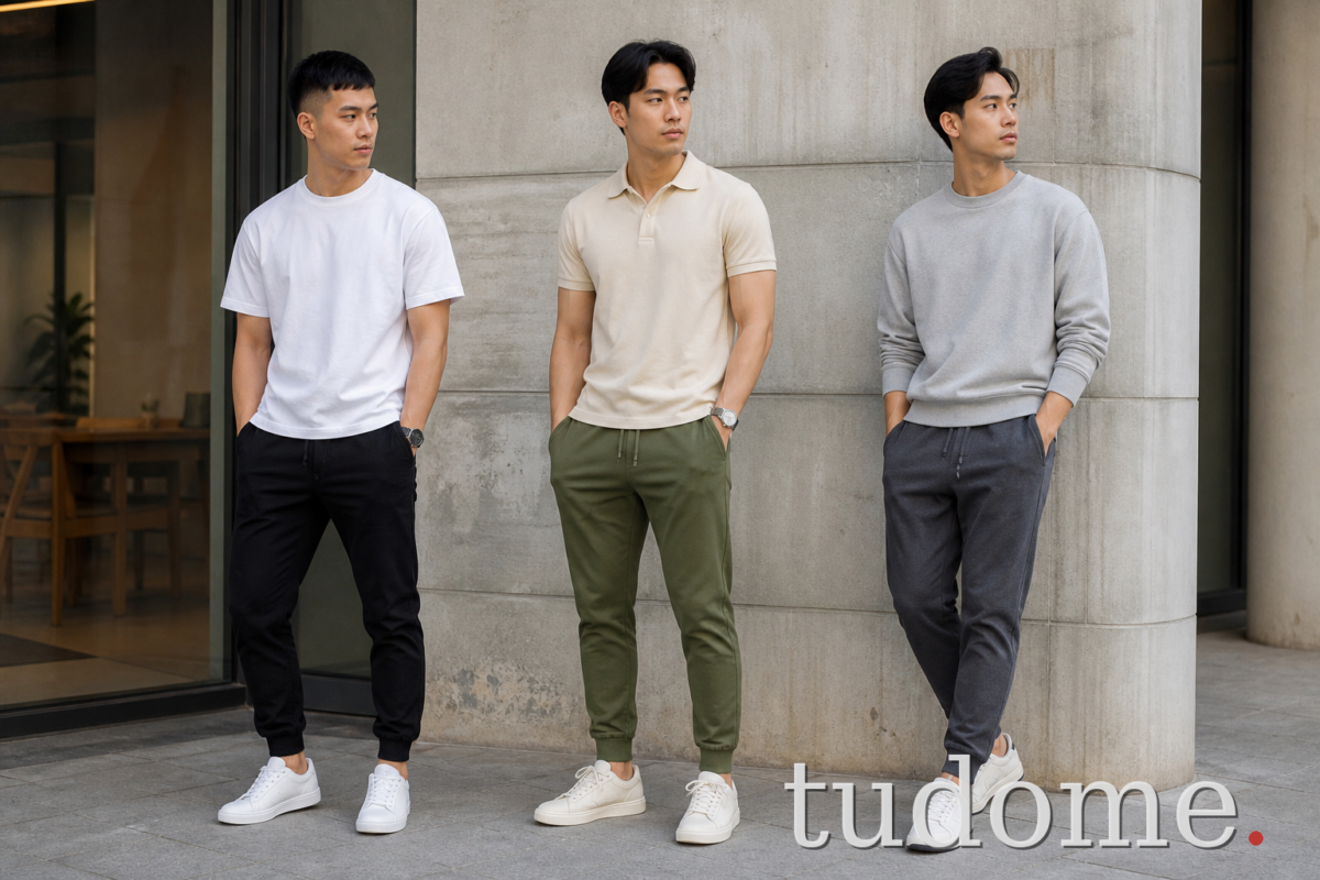 Ba cách phối jogger nam với áo thun, polo và sweatshirt