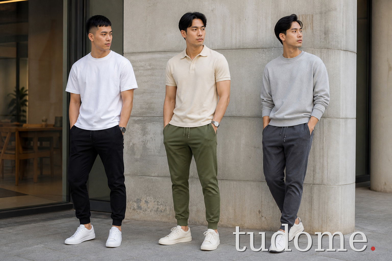 Ba cách phối jogger nam với áo thun, polo và sweatshirt