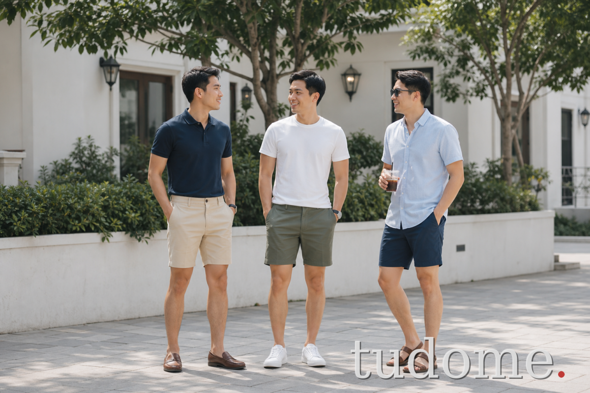 Ba cách phối quần short nam với polo, áo thun và sơ mi ngắn tay