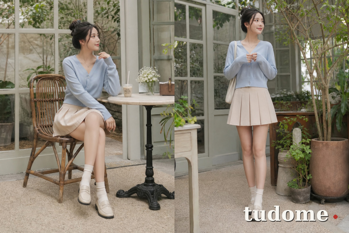 Chân váy tennis phối cardigan