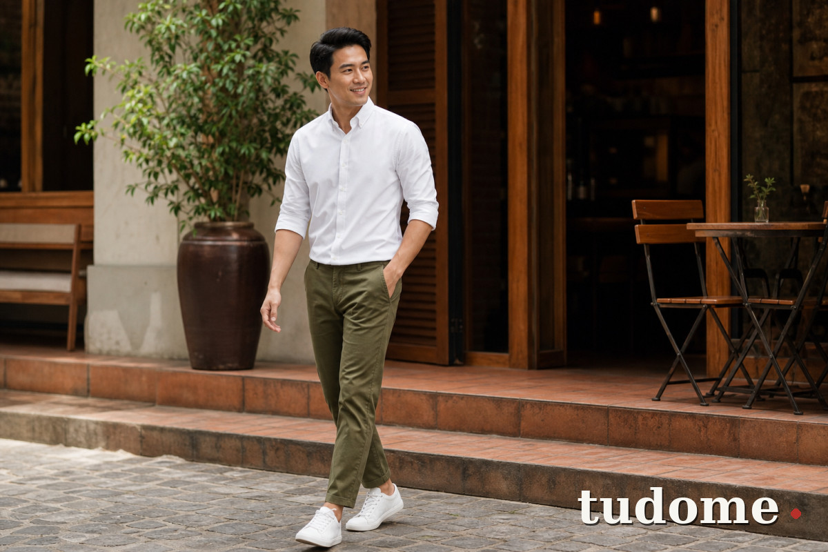 Quần chinos nam phối sơ mi