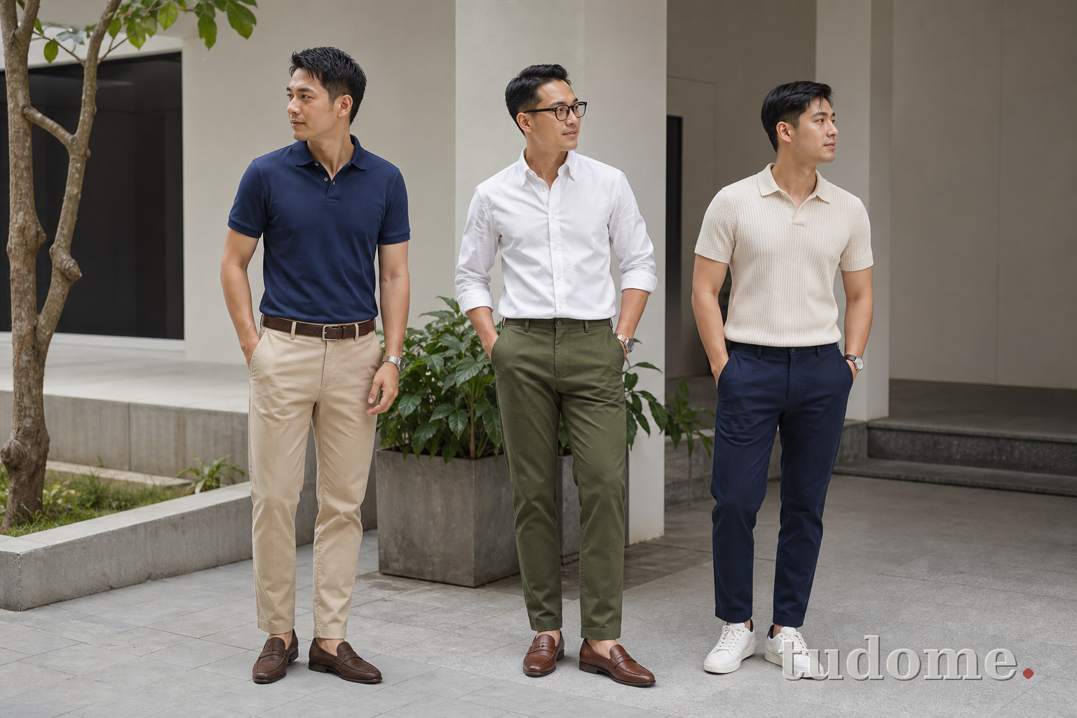 Ba cách phối quần kaki nam với áo polo và áo sơ mi