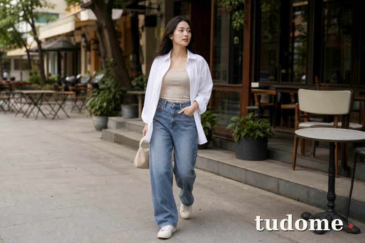 Sơ mi oversize nữ phối jean