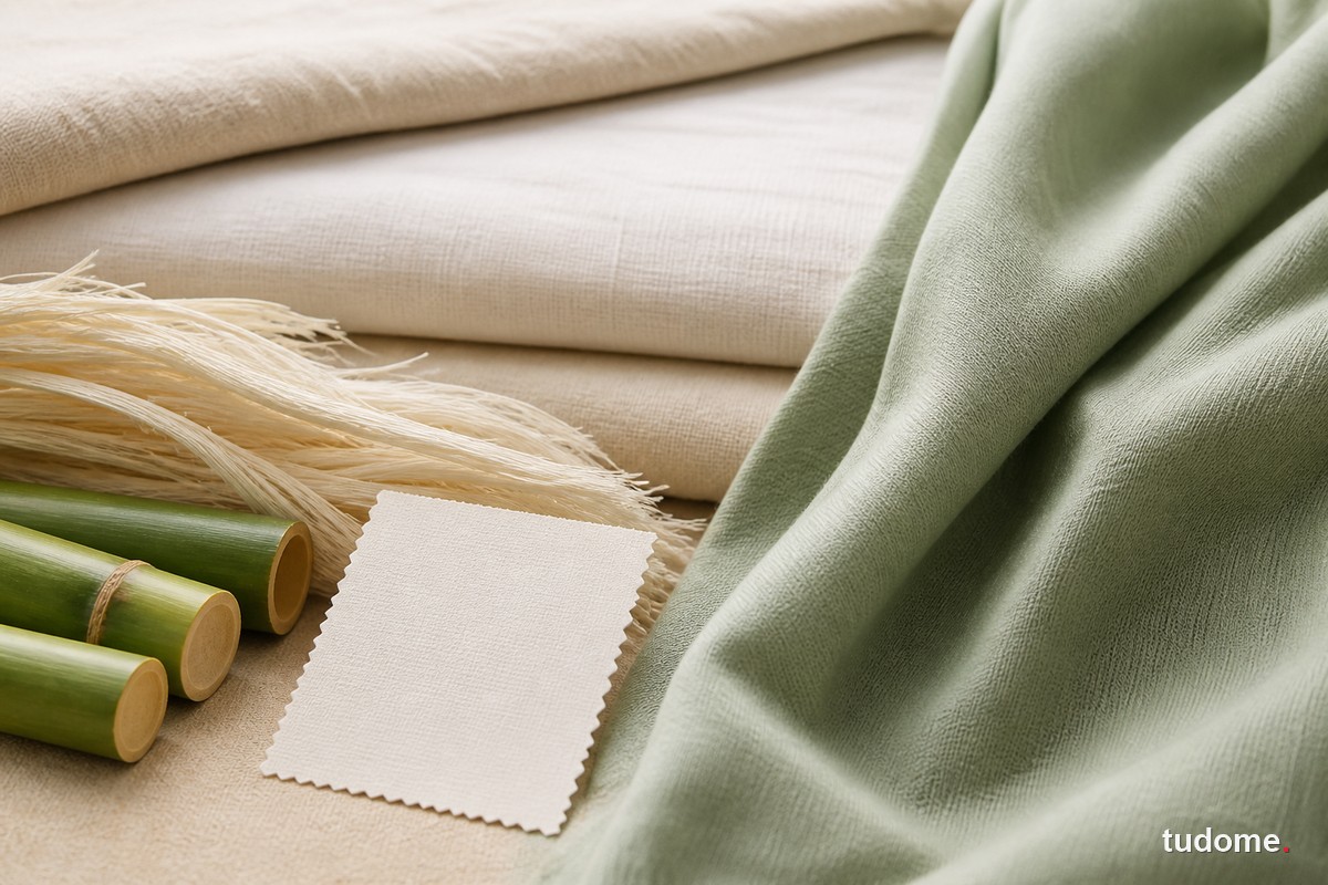 Cận cảnh bề mặt vải bamboo mềm với các cuộn sợi tự nhiên