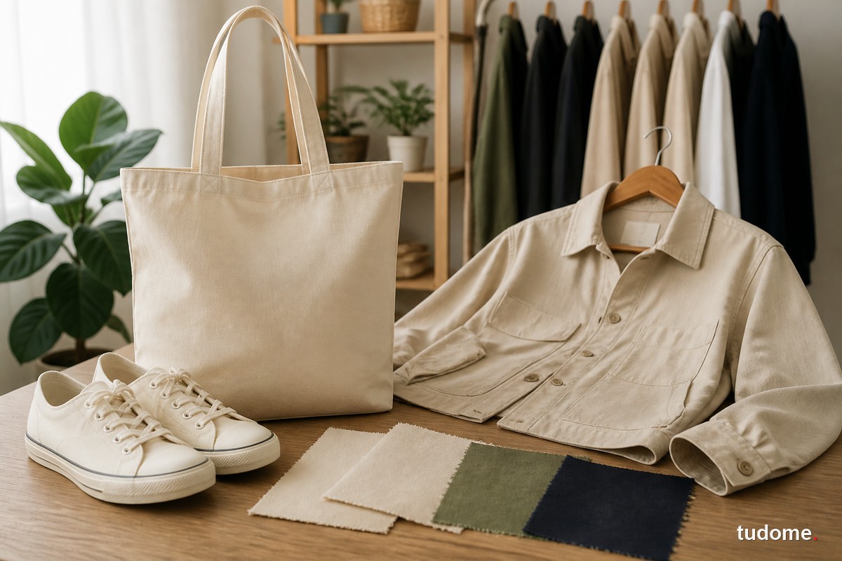 Túi, giày và áo khoác làm từ vải canvas trong tủ đồ