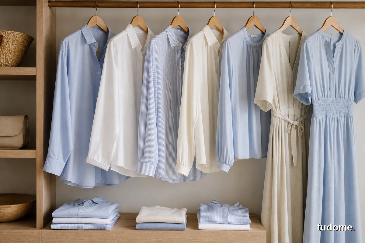 Sơ mi, blouse và váy poplin màu trắng xanh trong tủ đồ