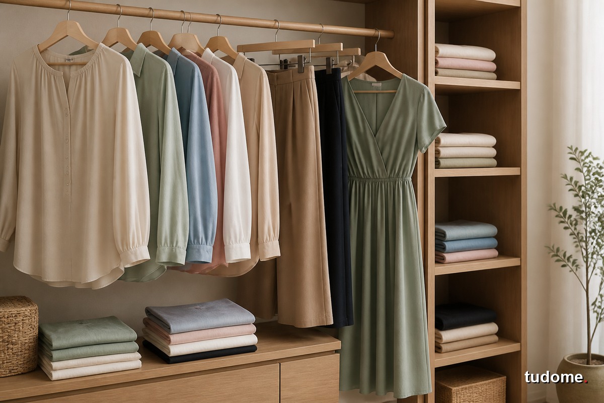 Trang phục tencel mềm rủ trong tủ đồ màu trung tính